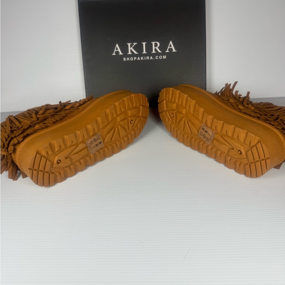 AKIRA Brown Fringe Platform Boots Sz 6,7,8,9 Boho Western Fest Suede Boot - Picture 5 of 6